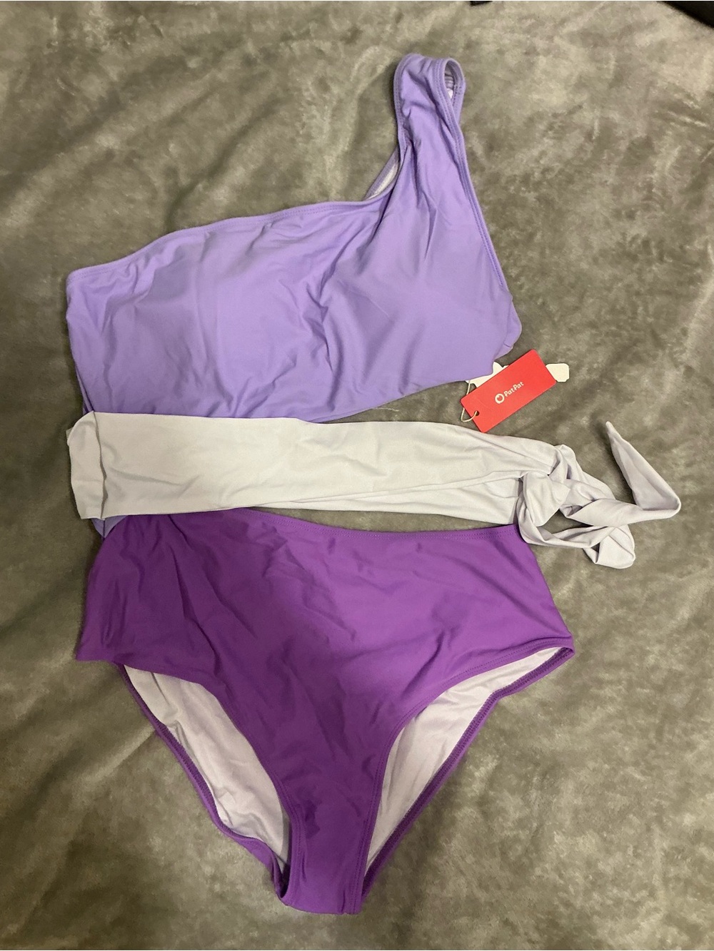 PatPat One-Shoulder Purple Colorblock Women’s One-Piece Swim